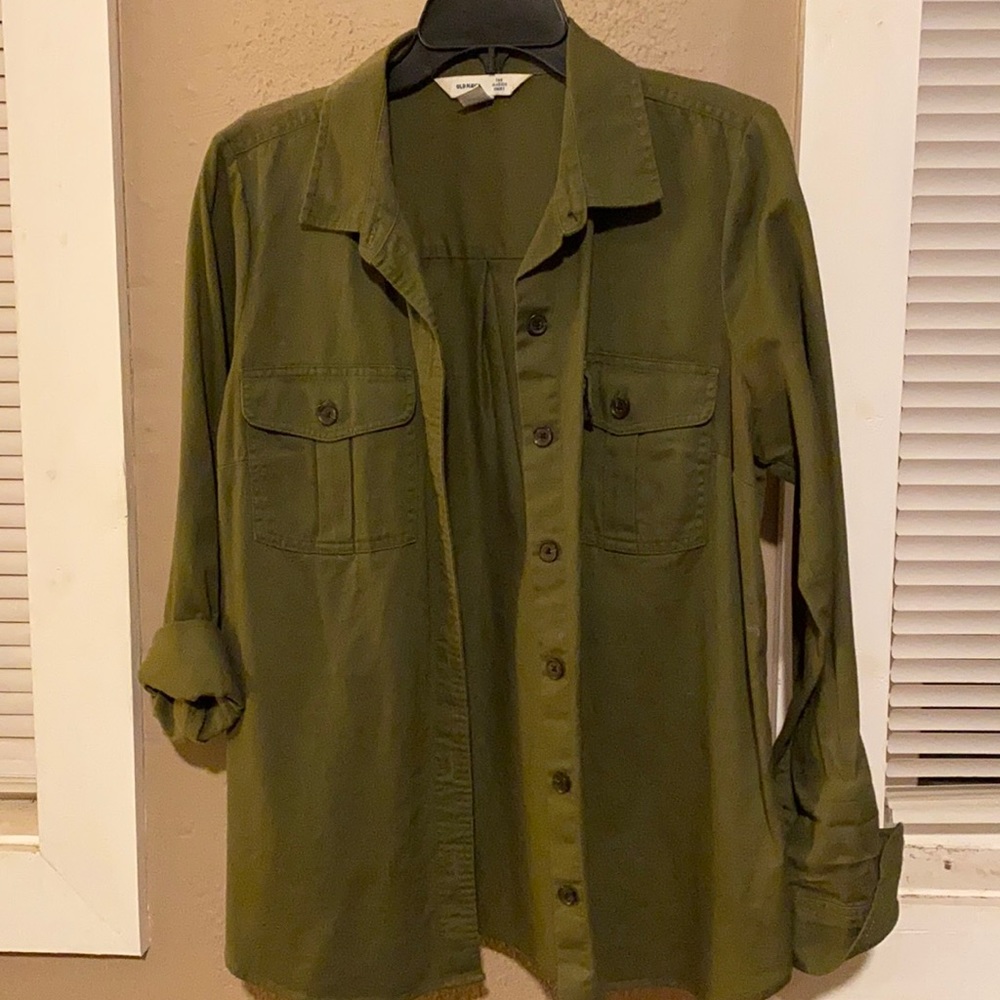Classic button down army green shirt